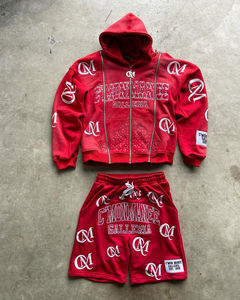 Conjunto de Sudadera con Capucha y Pantalones Cortos de Felpa de Algodón con Lavado Ácido Personalizado, Diseño Gráfico de Anime, Estilo Urbano Hip Hop - Product Image 5