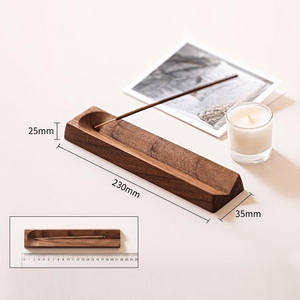 Porte-encens en bois de noyer minimaliste de luxe, avec plateau attrape-cendres incliné, élégant pour la décoration et l'aromathérapie. - Product Image 3