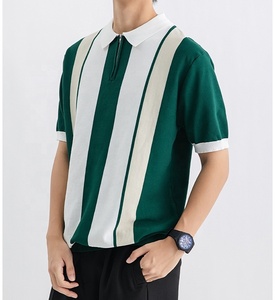Polo de Punto de Manga Corta para Hombre, a Rayas, con Bloques de Color en Contraste, Corte Regular, Estilo Casual, Cuello con Cierre Frontal - Product Image 1