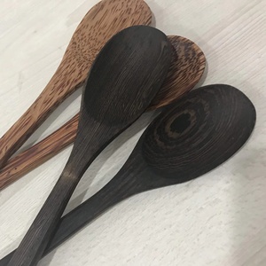 Factory dark color Wooden Coconut Spoon With Long Ring Handle for Serving Kitchenware Dinnerware <b>Utensils</b> Home party - Product Image 1