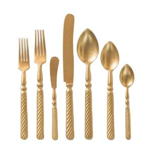 Juego de cubiertos de acero inoxidable dorado brillante de la serie Bulk Knight, cuchillo, cuchara y tenedor con diseño de calcomanía de madera - Product Image 1