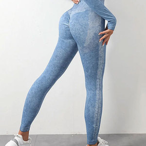 Custom <b>Women's</b> High Waist Yoga <b>Leggings</b> Breathable Seamless Knitted Fabric No Front Seam Scrunch Butt Workout Tie Dye Print - Product Image 5