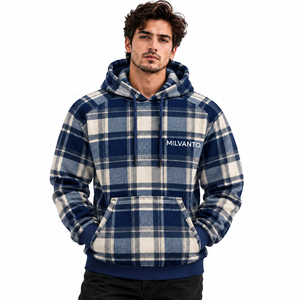 Sudadera con Capucha a Cuadros para Hombre, Color Naranja, Personalizada, Gruesa, para Invierno |   Sudaderas con capucha de forro polar para hombre, de alta calidad, cálidas y estilo urbano, para el invierno - Product Image 4
