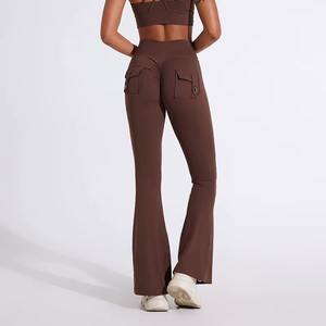 Leggings de Yoga de Cintura Alta para Mujer, Personalizados al por Mayor, Spandex/Poliéster, Sólidos, de Secado Rápido, Transpirables, Corte Acampanado, ODM - Product Image 4