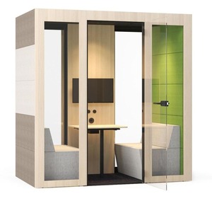 Cabine de réunion silencieuse de taille moyenne pour 2 personnes avec murs en tissu et inserts arrière en verre - Product Image 3