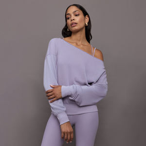 Sudadera de Invierno para Mujer, Talla Grande, con Logotipo Personalizado, de Poliéster/Algodón Súper Suave, Hombros Descubiertos, Sexy, para Club, Ajuste Holgado, Color Liso - Product Image 1