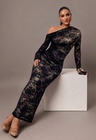 Robe longue asymétrique en dentelle pour femme, à manches longues, froncée, moulante, pour soirée, vente en gros, personnalisable