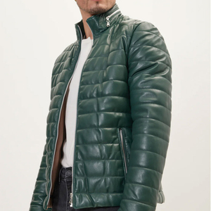 Modern High Street Style Leather Puffer <b>Jacket</b> for Men Warm Quilted Outerwear Comfortable Fit Fashion Wear Front Logo - Product Image 5