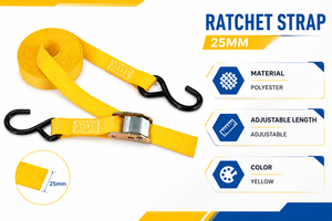 Sangle d'arrimage à cliquet en polyester robuste avec boucle à came 25mm 800kg Certifiée CE 3m avec crochet en S pour fixation de camions Fabricant OEM direct usine - Product Image 4