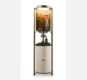 Pillar <b>Bar</b> Cabinet 2 Section Solid Wood Custom Spinning Modern Home <b>Bar</b> Cabinet with Stainless Steel Wine Storage - Product Image 1
