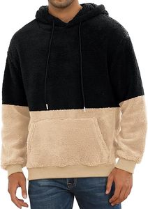 Sudadera con Capucha de Forro Polar para Hombre, Bordada, Lisa, Corte Regular, Informal, de Invierno, con Bolsillo, Ecológica, Negra y Beige - Product Image 3