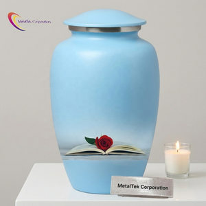 Urne funéraire décorative artisanale pour cendres d'adultes, motif Rose & Livre, urnes commémoratives de haute qualité, récipients métalliques pour souvenirs - Product Image 1