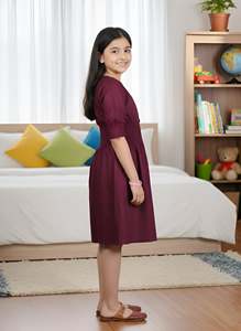 Robe brodée smockée pour enfants, couleur bordeaux, élégante, pour filles, tenue de fête, légère, confortable, mode enfantine, 2 motifs - Product Image 2