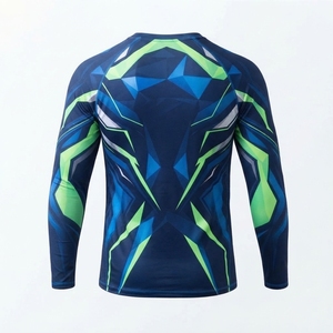 Camiseta de Compresión de Manga Larga para Hombre, Diseño Geométrico Azul Verde Sublimado, Secado Rápido - Product Image 2