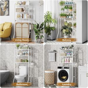 Scaffale Organizzatore da Bagno a 3 Livelli Autoportante con Portarotolo e Ganci, Bianco - Product Image 4