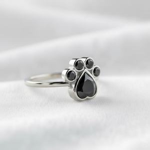 Bague en onyx noir avec empreinte de patte, argent sterling 925 plaqué or 14 carats, bijou minimaliste pour amoureux des animaux, chien, chat, cadeau - Product Image 4