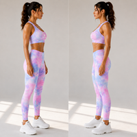 Ensemble de yoga tie-dye pour femmes : soutien-gorge de sport et leggings taille haute – Tenue de fitness et d'entraînement personnalisable avec logo