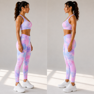 Women Tie Dye Yoga Set Sports Bra High Waist Leggings Gym Fitness Activewear Workout Clothing Custom Logo - Product Image 2