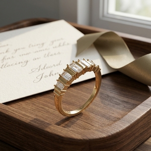 Bague de mariage éternelle en émeraude en or jaune/rose 10k 14k 18k avec diamant taille émeraude cultivé en laboratoire - Product Image 4