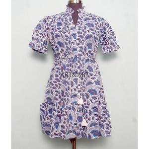 Women's Short-length Soft Pure Cotton <b>Dress</b> Hand Block Floral Print Minimalist Casual Party Wear Formal Bridesmaid Midi Sweet - Product Image 1