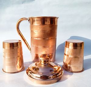 Ensemble de carafes en cuivre de qualité restaurant avec pichet à eau ayurvédique en verre, fournisseur en gros d'exportation Inde - Product Image 5