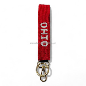 Ohio Red Beaded Keychain Wristlet Handmade Seed Bead State Name Tag Bracelet Custom Bag Charm Football Game Day Accessory - Product Image 1