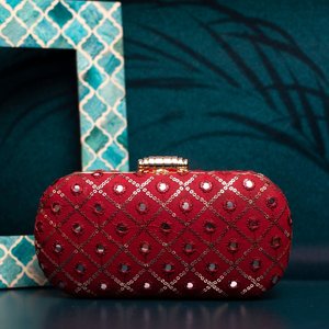 Elegant <b>Red</b> <b>Sequins</b> Checks Capsule Clutch Designer Party Purse for Women Wedding and Celebration Use - Product Image 4