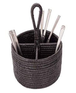High Quality Eco-Friendly Rattan 4-Compartment Handwoven <b>Food</b> Safe Lightweight Utensil Holder Handle <b>Caddy</b> Tableware Organizer - Product Image 4