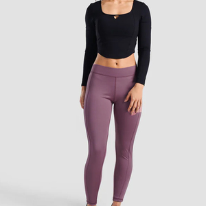 Leggings de Yoga al Por Mayor, Personalizados, de Cintura Alta, Tejido Acanalado, Ropa Deportiva para Mujer, Color Sólido, Tallas Grandes, con Bolsillos - Product Image 2