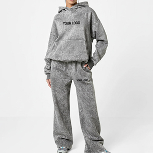 Custom Made Plus Size Winter Solid <b>Lace</b> Casual Acid Washed Two Piece Tracksuits Embroidery Logo Streetwear Fashionable 100% - Product Image 5