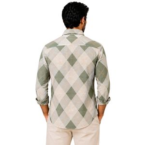 Chemise à manches longues pour homme en coton à carreaux vert sauge et beige, style décontracté, boutonnée, fournisseur de vêtements de mode en gros sur mesure - Product Image 2