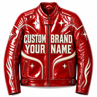 Blouson Bomber en Cuir Rouge Personnalisé avec Patch de Marque, Poignets à Rayures Côtelées, Veste Unisexe Décontractée Streetwear, Fabricant en Gros OEM