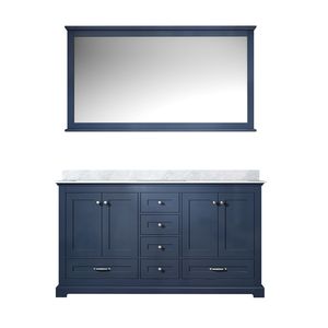 Navy Blue 60 In. W X 22 In. D Double Bath <b>Vanity</b> with Carrara Marble Top and 58 In. <b>Mirror</b> Bathroom <b>Vanities</b> - Product Image 1