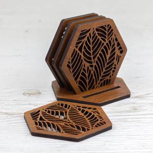 Handcrafted Plated Wood Serving Tray Coaster Set High Quality Customized <b>Home</b> Use Durable Modern <b>Welcome</b> <b>Gifts</b> - Product Image 2