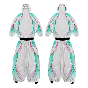 Ensemble de survêtement unisexe blanc, veste à capuche color block, pantalon à taille élastique, coupe ample, coupe-vent, tenue hip-hop - Product Image 4
