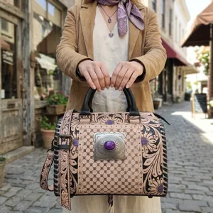 Vintage Women's <b>Handbag</b> Genuine Leather Bags Shoulder Bags Checkered Pattern Leather <b>Handbags</b> for Women - Product Image 6