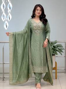 Designer Elegant Malai Glass <b>Tissue</b> With Kanjivaram Hand Work Jacquard Weaving Top And Pant With Duppta Ready To Wear Set - Product Image 2