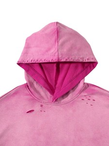OEM Sweat à capuche unisexe de luxe en coton 100% effet vieilli, couleur rose, coupe ample et épaisse, style USA, vente en gros - Product Image 3