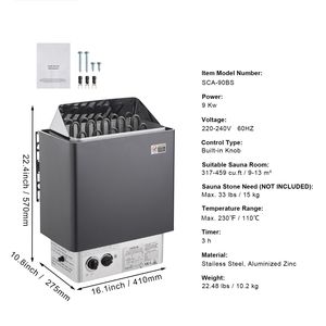 Stufa Elettrica per Sauna 9KW con Controlli Integrati, Riscaldatore per Bagno Turco con Timer Regolabile 3H 3 Temperature per Sale Sauna - Product Image 4