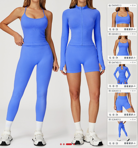 <b>Men</b> Five Piece Eco-Friendly Activewear Set Yellow Stretch Sports Bra Crop Top <b>Long</b> Sleeve Jumpsuit <b>Shorts</b> Leggings Slim Waist - Product Image 6