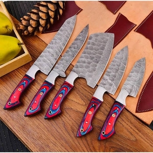 Ensemble de couteaux de cuisine professionnels très vendus, 5 pièces, couteau de chef en acier Damas avec manche en bois - Product Image 2