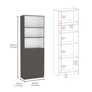 Libreria Moderna per Ufficio Domestico a 2 Ante, Grigio Opaco/Bianco, con Doppie Porte e Ripiani Multi-Livello - Product Image 3
