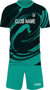 Ensemble de maillots de football personnalisés sublimés pour hommes, manches courtes, col mandarin, vert et noir, 100 % polyester, respirant et anti-humidité, été - Product Image 2