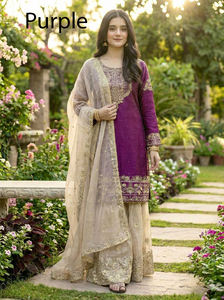 Conjunto de 3 piezas de Ropa Étnica de diseñador paquistaní Sharara Gharara Kurti bordado de lentejuelas indias, conjunto de Georgette, vestido étnico listo para usar - Product Image 4