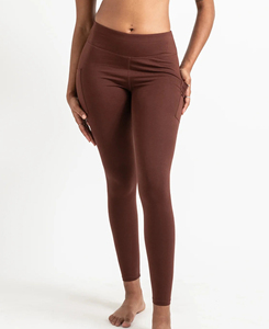 Breathable Lightweight Polyester/Nylon Yoga <b>Leggings</b> <b>Pockets</b> Full Length Four-Way Stretch Seamless Low Waist Elastic Waist Pants - Product Image 3