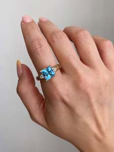 Bague en argent sterling S925 avec zircon bleu marine rectangulaire et rangée de diamants pour femme, bague simple et élégante - Product Image 5