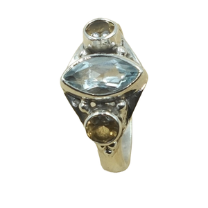 Bague en argent sterling 925 avec topaze bleue naturelle et citrine, bague de créateur faite à la main, plaquée, bijoux pour femmes, cadeau pour petite amie - Product Image 1