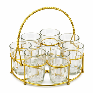 Juego de vasos de té estilo bohemio indio con soporte de metal negro. - Product Image 2