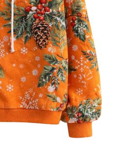 Sudadera con Capucha para Mujer con Estampado de Copos de Nieve Navideños en Color Naranja, Felpa de Algodón, Estilo Casual, Fabricante Personalizado, Proveedor de Ropa al por Mayor - Product Image 6