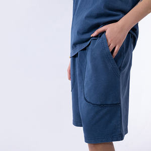 Nouvel Arrivage 2026 Short Unisexe 100% Coton French Terry Délavé à l'Acide Effet Usé Streetwear avec Poches Bleu Uni - Product Image 2